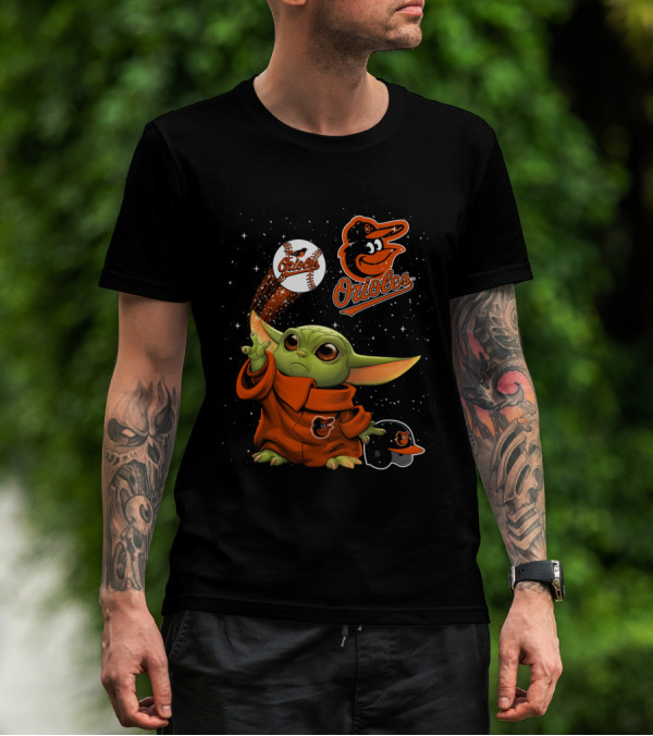 Baby Yoda Orioles Baseball Star Wars Crossover Baltimore Orioles Fan Gear T-Shirt