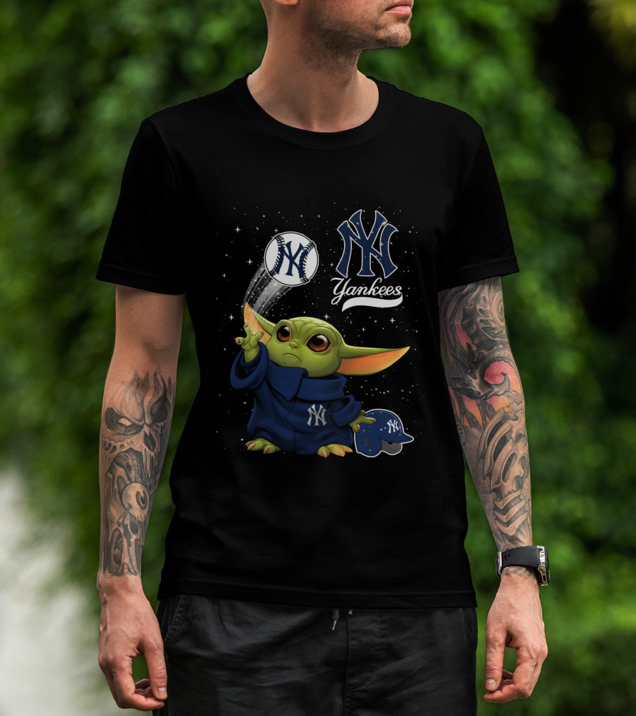 New York Yankees Baby Grogu Baseball Team Star Wars Crossover T-Shirt