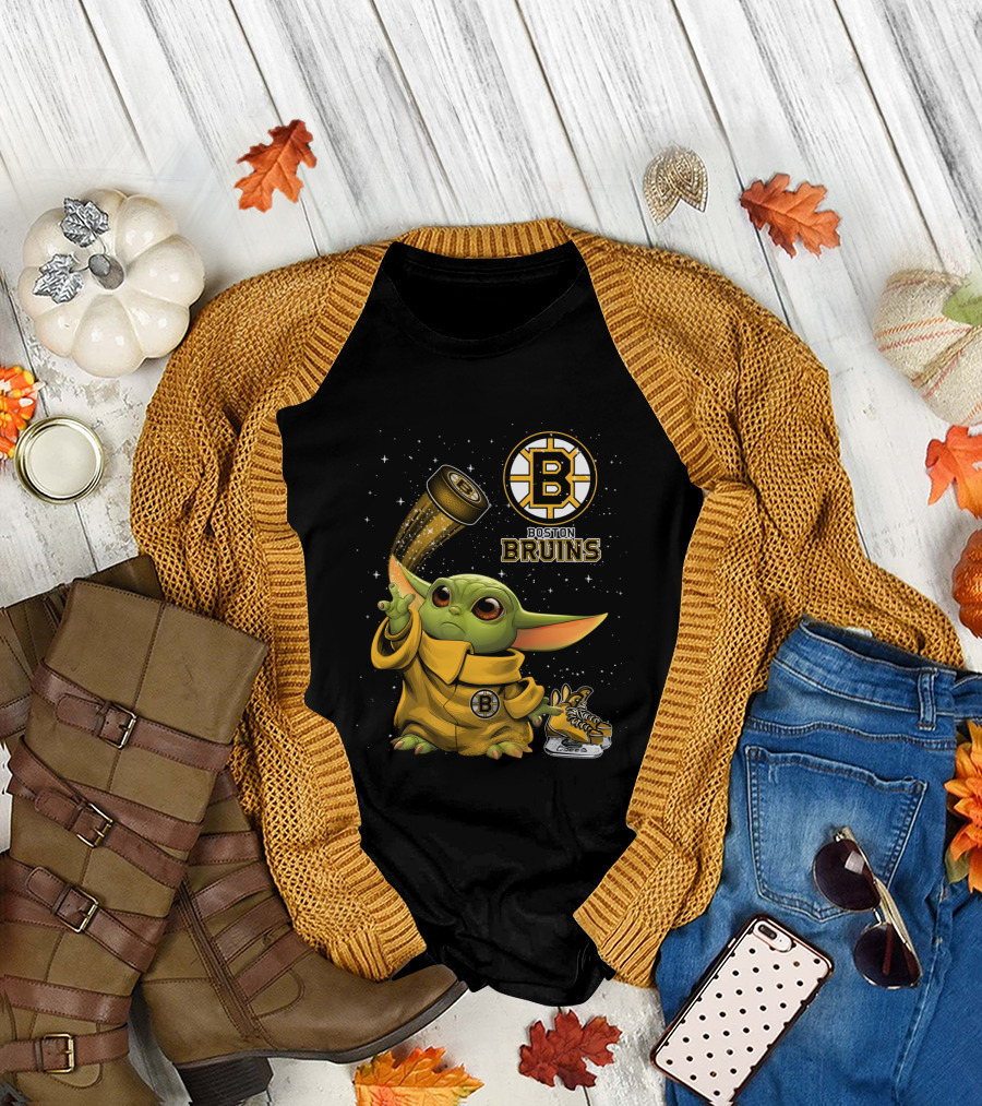 Boston Bruins Baby Yoda Star Wars NHL Crossover T-Shirt
