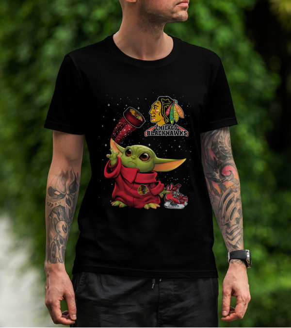 Baby Yoda Chicago Blackhawks Hockey Magic T-Shirt