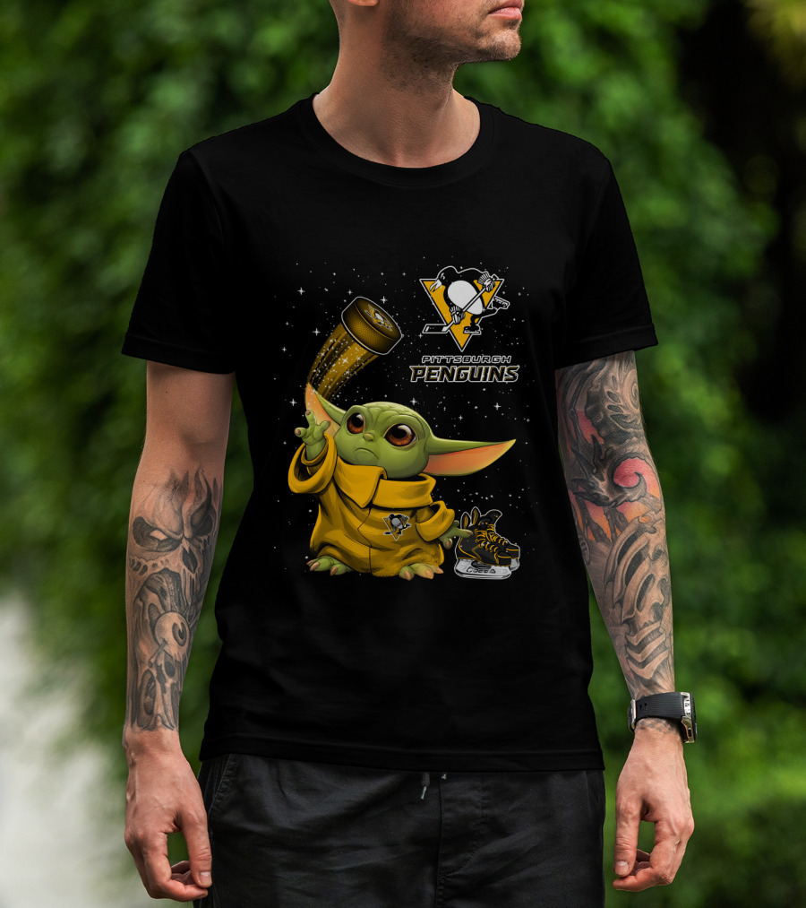 Pittsburgh Penguins Baby Yoda Hockey Star Wars Crossover T-Shirt
