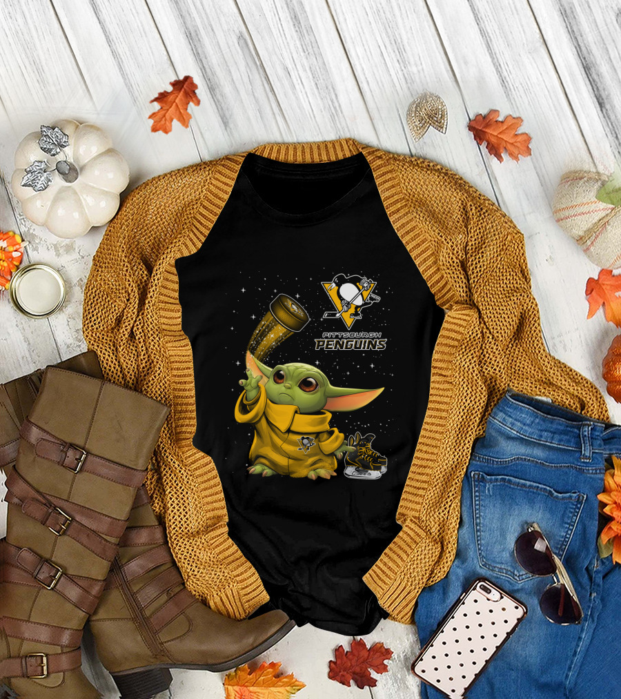 Pittsburgh Penguins Baby Yoda Hockey Star Wars Crossover T-Shirt