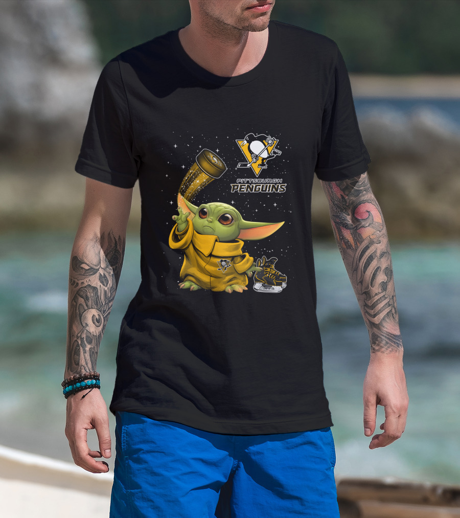 Pittsburgh Penguins Baby Yoda Hockey Star Wars Crossover T-Shirt