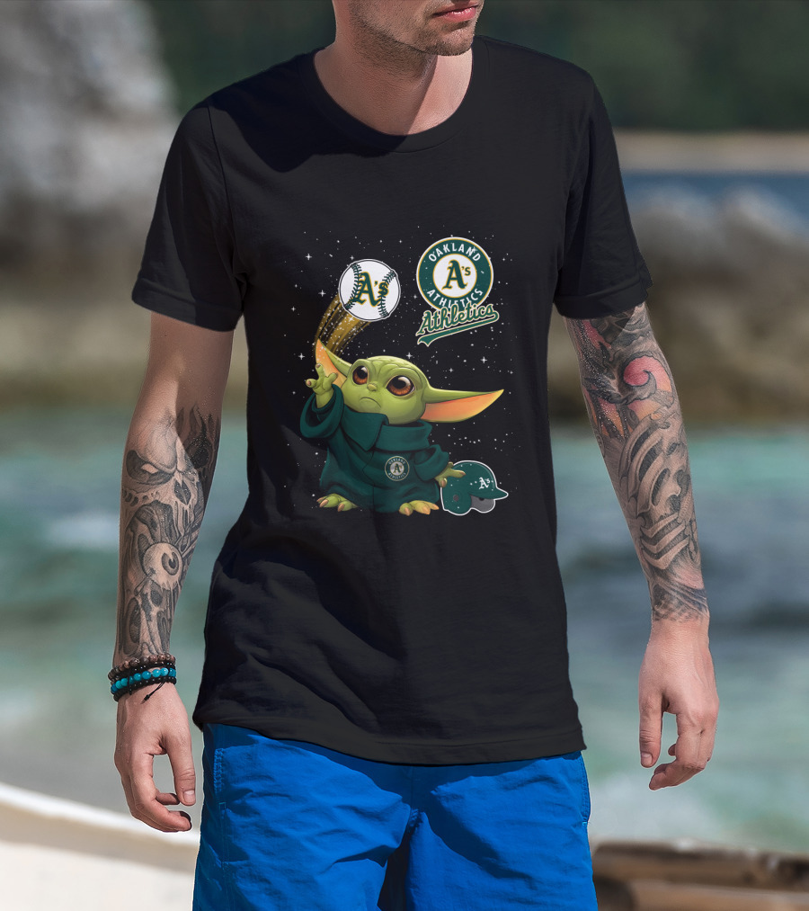 Oakland Athletics A's Logo With Baseball And Character In Green Outer Space Scene T-Shirt