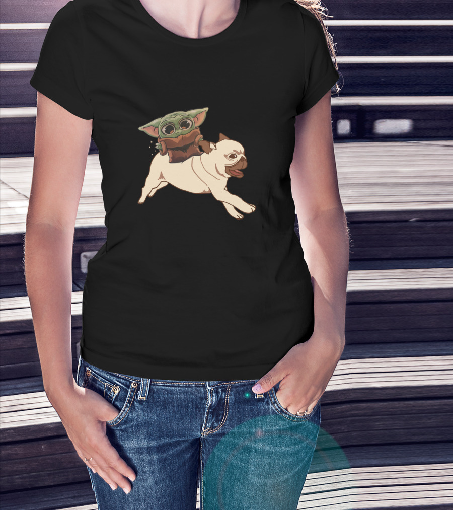 Pug With Child Character Riding T-Shirt