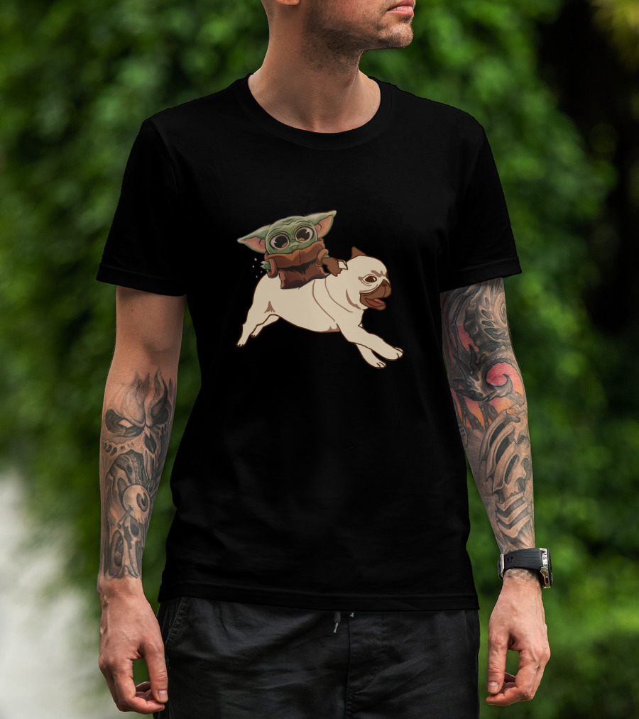 Pug With Child Character Riding T-Shirt
