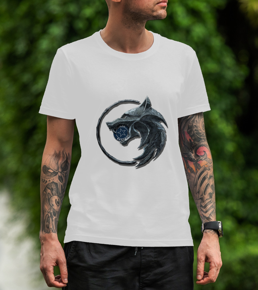 Cht1Twnfl1009 Silver Wolf Star Emblem Sacu T-Shirt