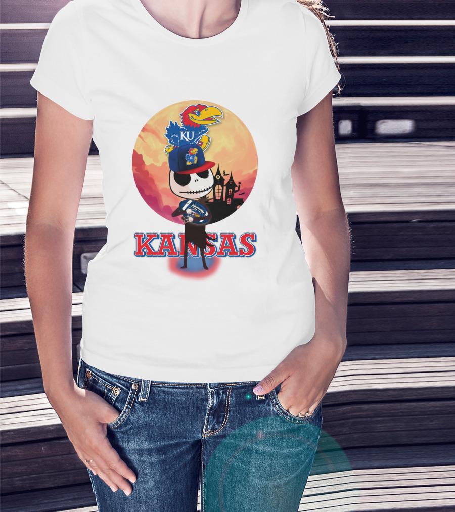 Kansas Jayhawks Jack Skellington Halloween Fan Gear T-Shirt