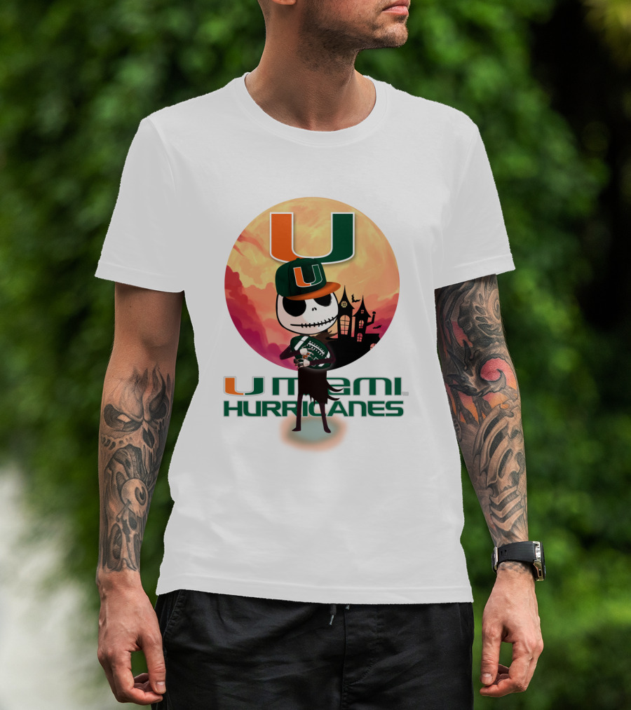 U Miami Hurricanes Skeleton Halloween Theme T-Shirt