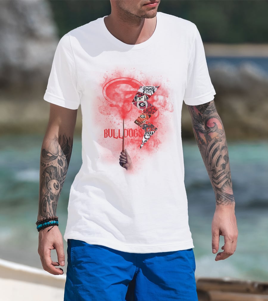 Georgia Bulldogs Logo 60 Dawgs Hand Holding Red Smoke Wand T-Shirt