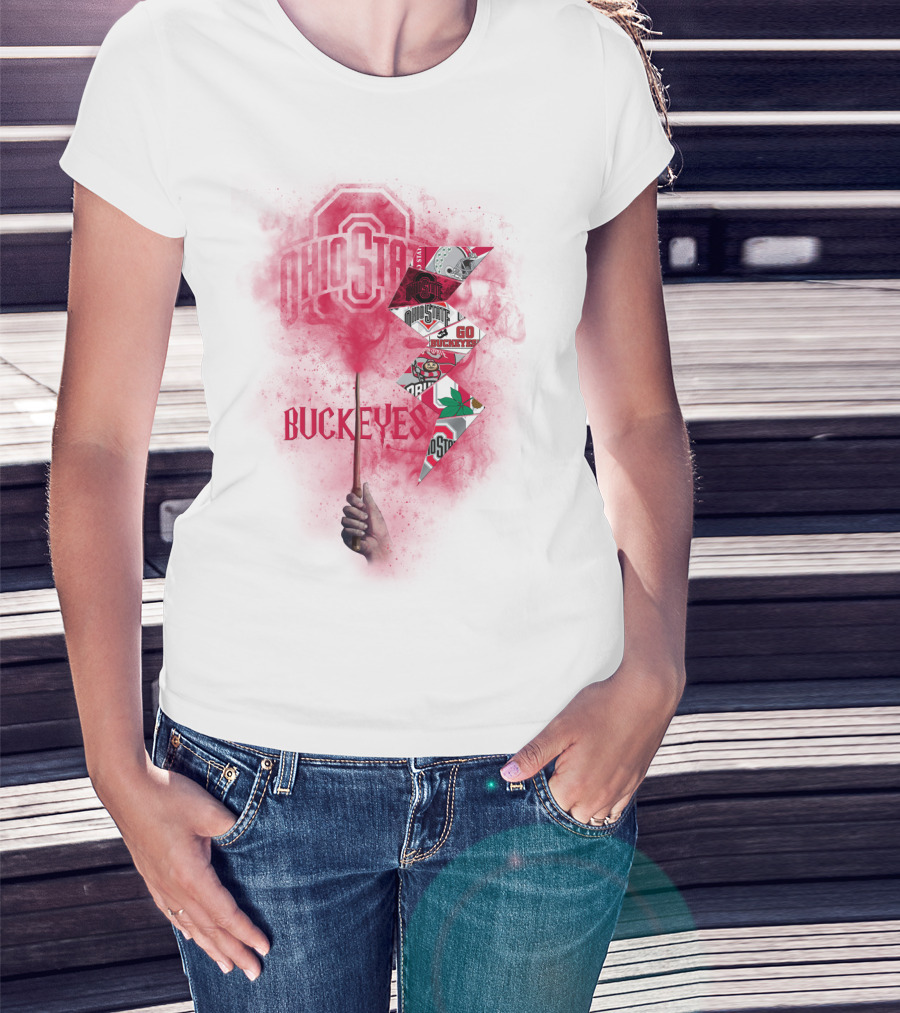 Ohio State Buckeyes Logo And Symbols Collage With Scarlet Smoke T-Shirt