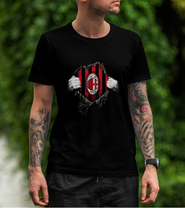 Ac Milan 1899 Acm Red Black Stripes Logo Unleashed T-Shirt