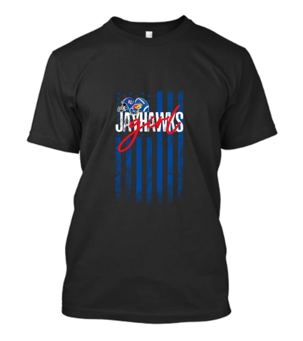 Ku Jayhawks Girls Football Helmet Blue Stripes T-Shirt