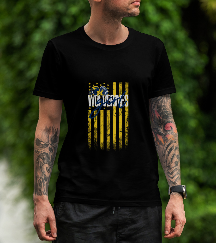 Wolverines American Flag Helmet Stars Stripes T-Shirt