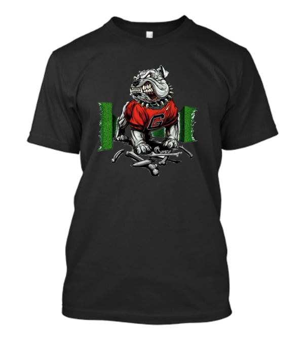 Chtnc2003 Fierce Bulldog Wearing Red Jersey With G On Green T-Shirt