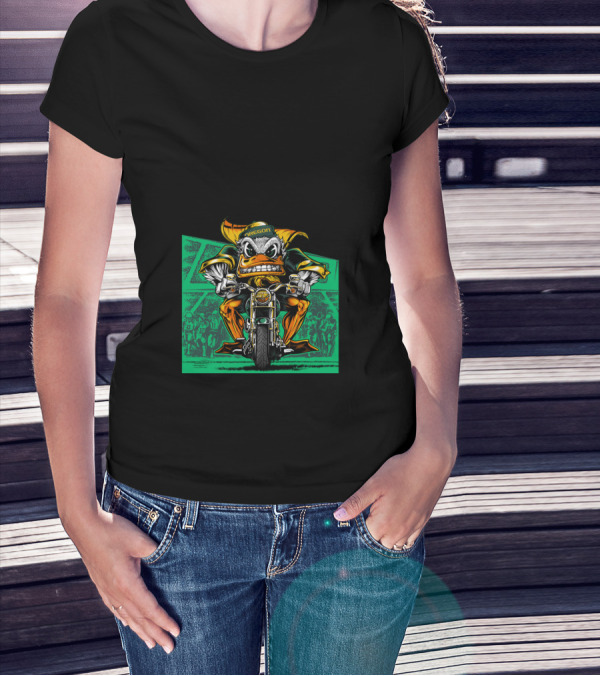 Oregon Duck Riding Motorcycle Bold 2007 Retro Style T-Shirt