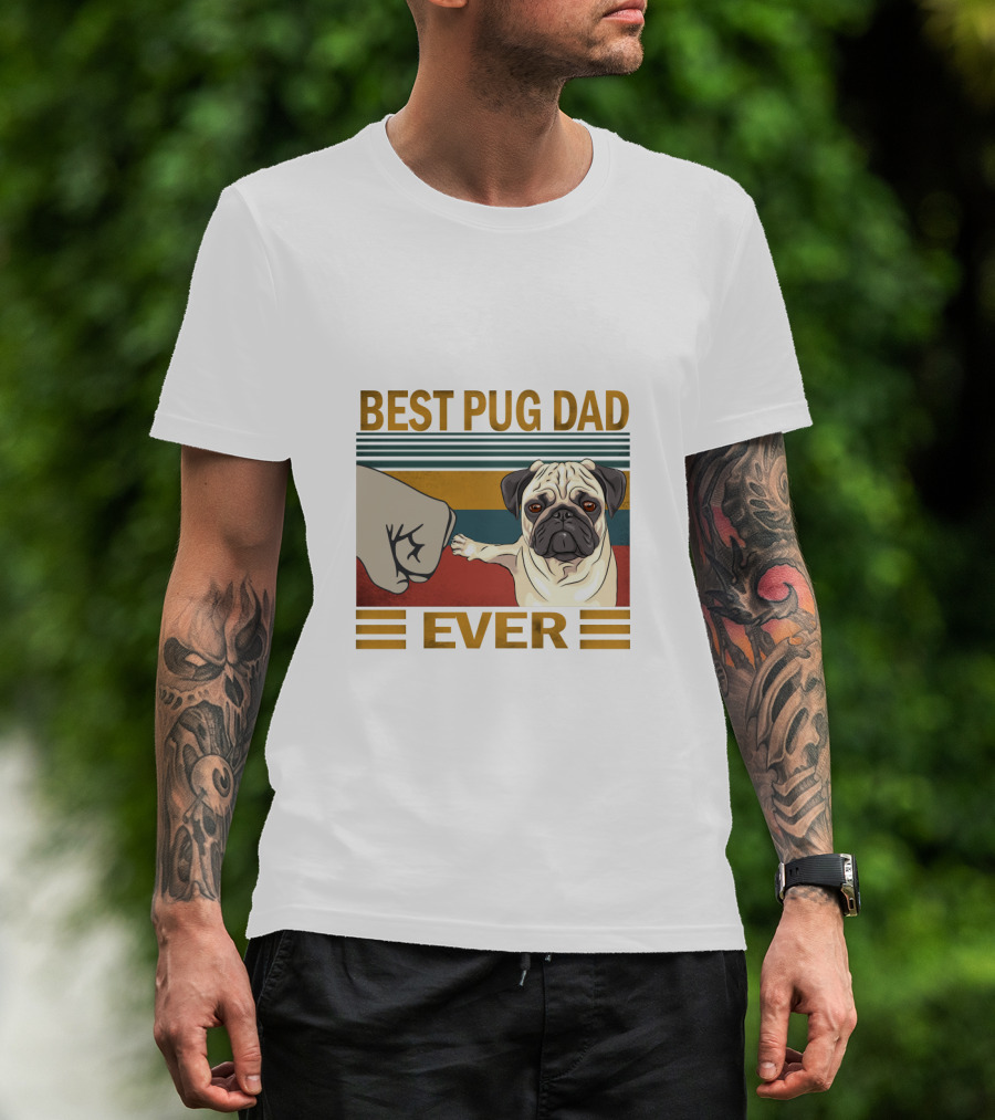 Best Pug Dad Ever Fist Bump Retro Style T-Shirt