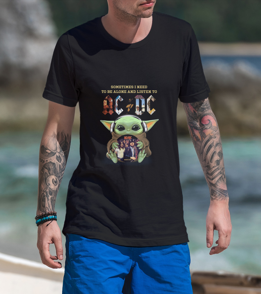 Sometimes I Need To Be Alone And Listen To Ac/Dc Baby Yoda Headphones Rock Music T-Shirt