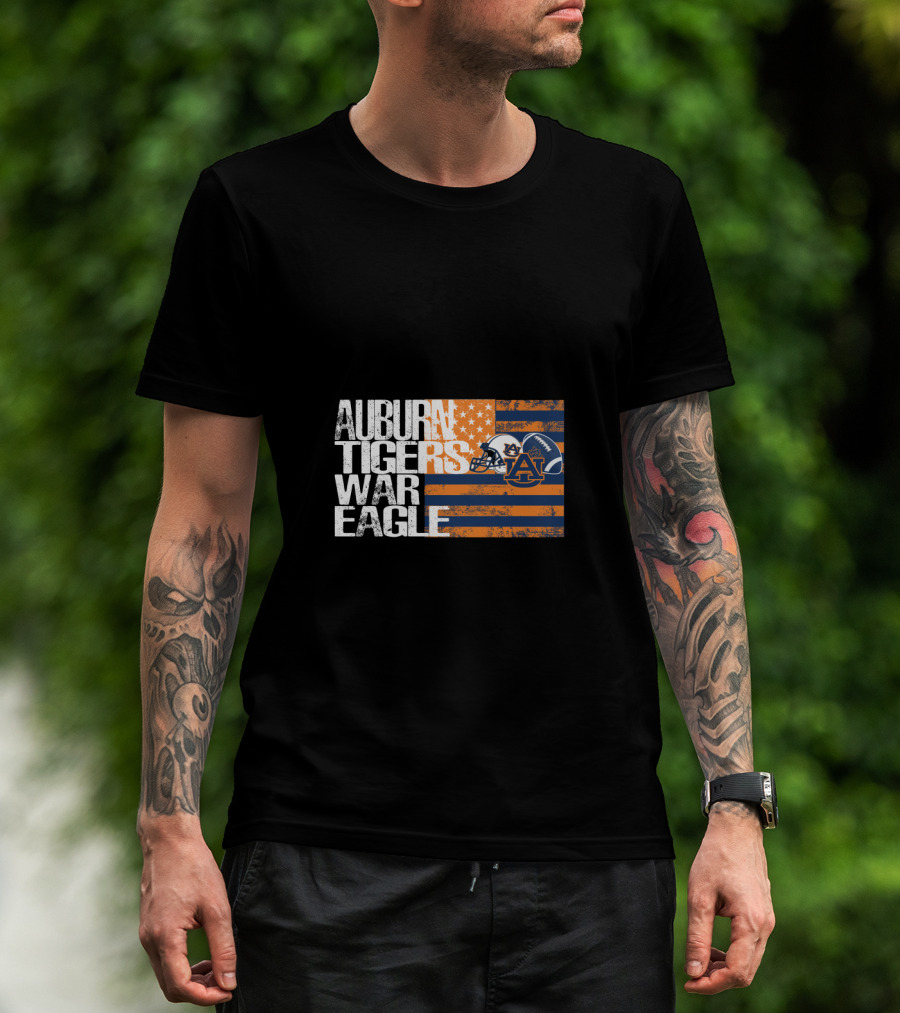 Auburn Tigers War Eagle American Flag Football Helmet T-Shirt