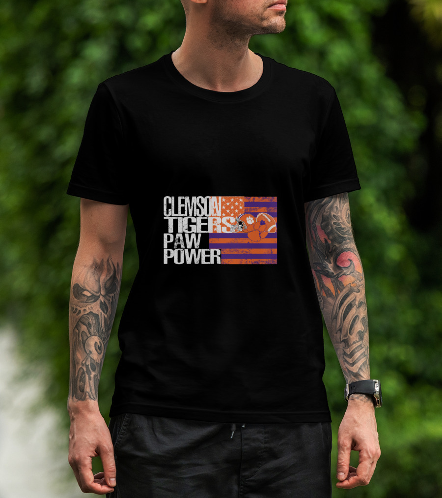 Clemson Tigers Paw Power American Flag T-Shirt