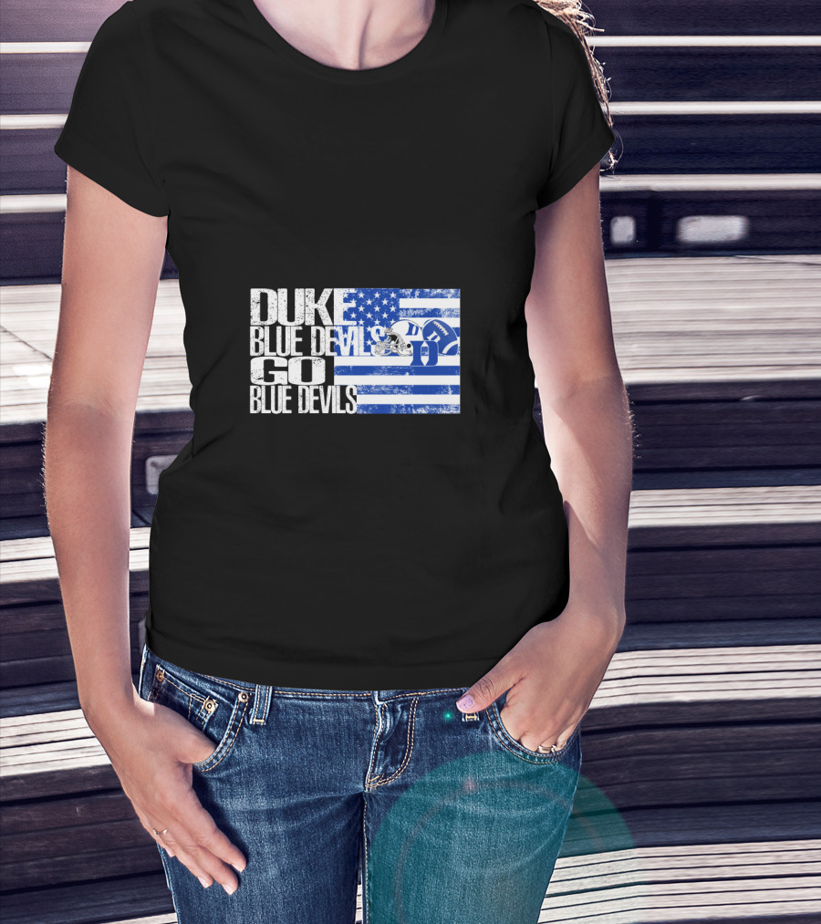 Duke Blue Devils Go Blue Devils Usa Flag Football Helmet T-Shirt