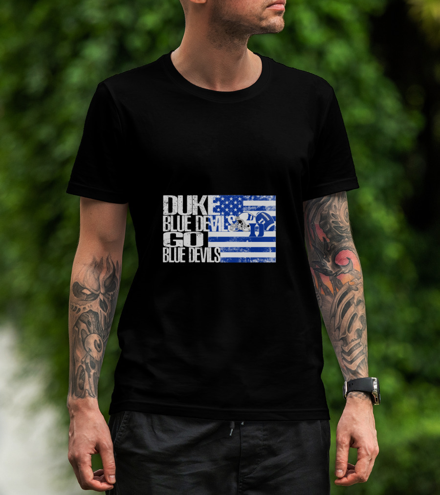 Duke Blue Devils Go Blue Devils Usa Flag Football Helmet T-Shirt