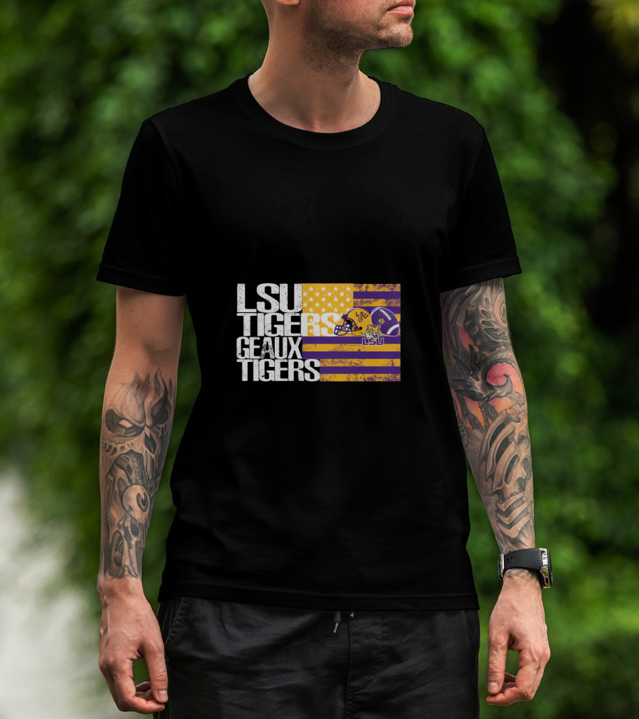 Lsu Tigers Geaux Tigers Purple And Gold Stripes Football Helmet T-Shirt