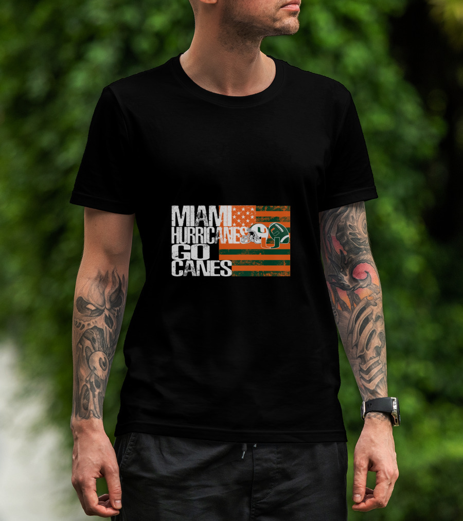 Miami Hurricanes Go Canes American Flag Football Helmets T-Shirt