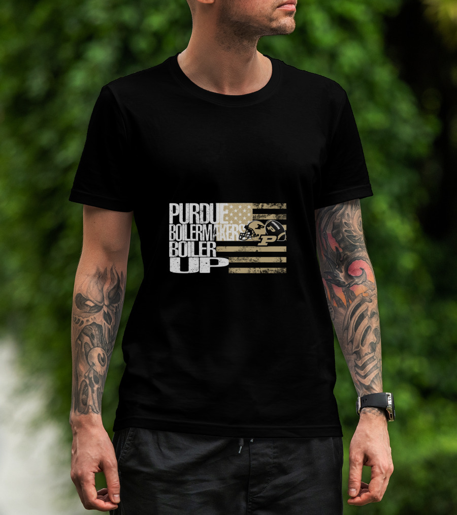 Purdue Boilermakers Boiler Up American Flag Football Helmet T-Shirt
