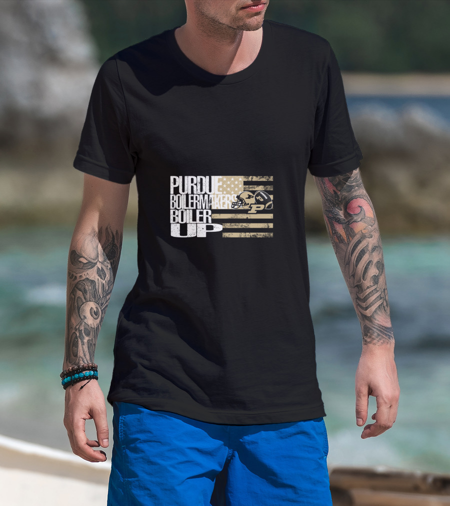 Purdue Boilermakers Boiler Up American Flag Football Helmet T-Shirt