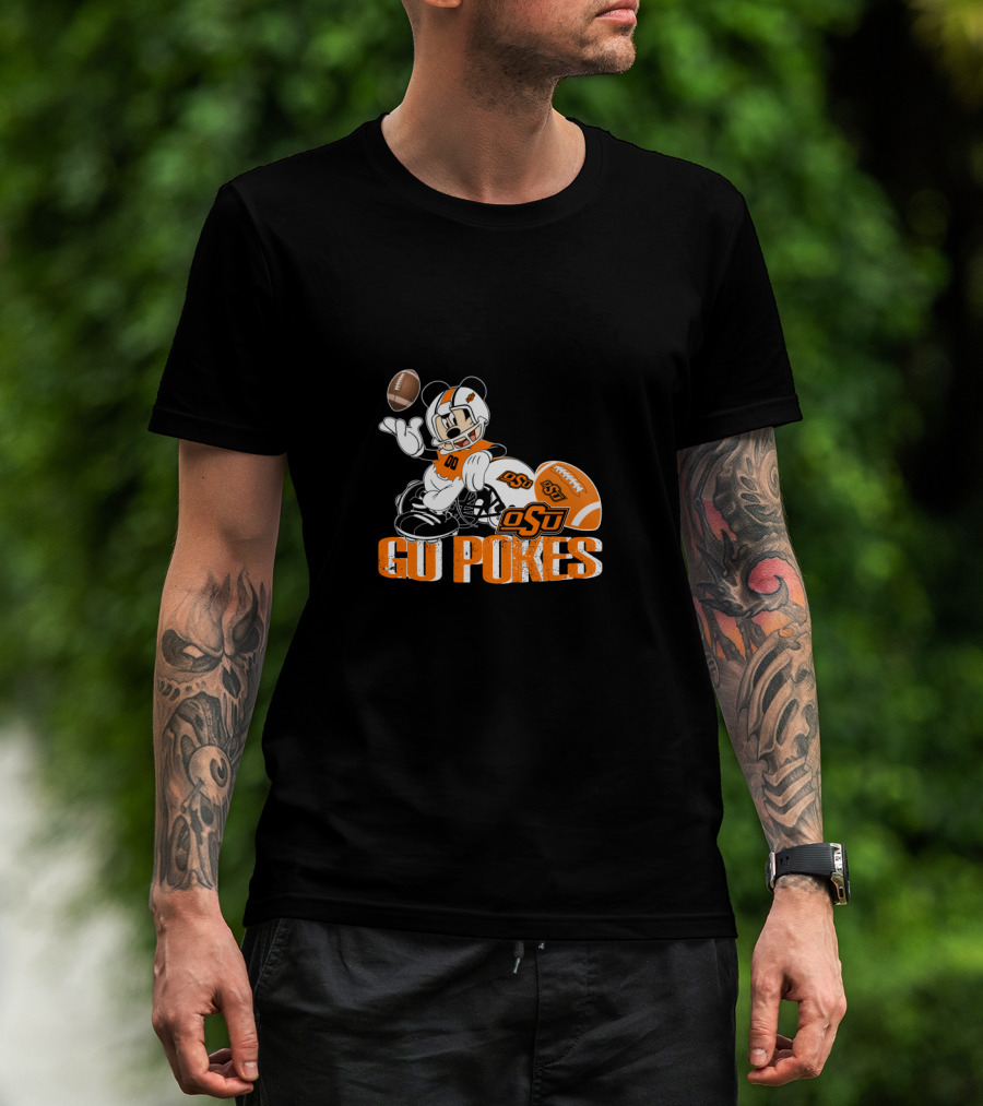 Osu Cowboys Mascot With Football Go Pokes T-Shirt
