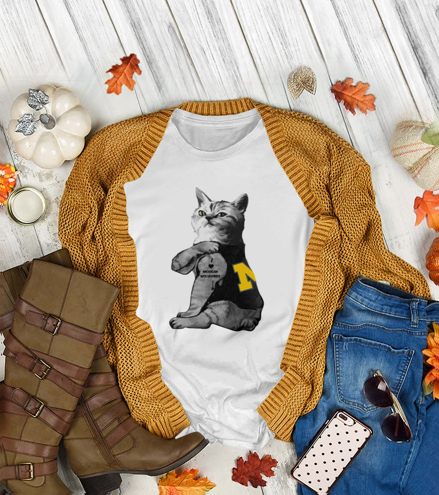 Michigan Wolverines Cat With Yellow Block M T-Shirt