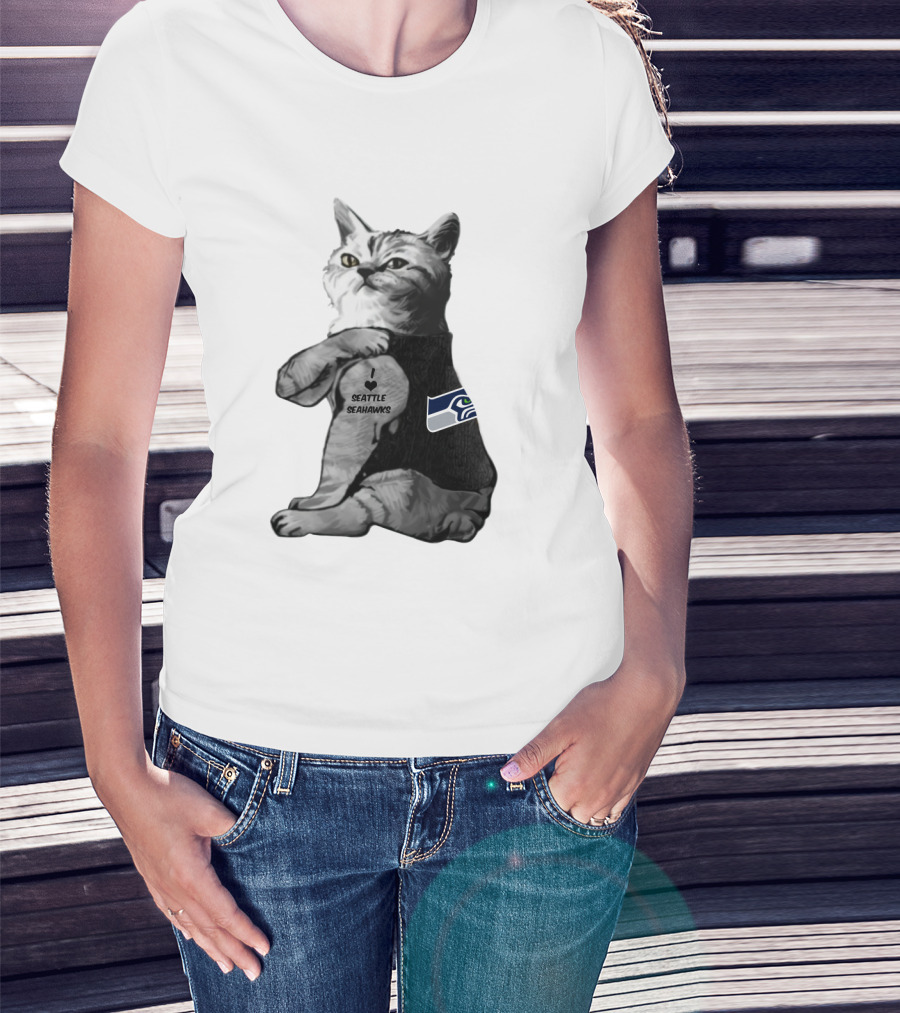Seattle Seahawks Cat Tattoo Poses T-Shirt