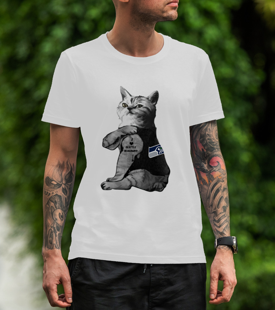 Seattle Seahawks Cat Tattoo Poses T-Shirt