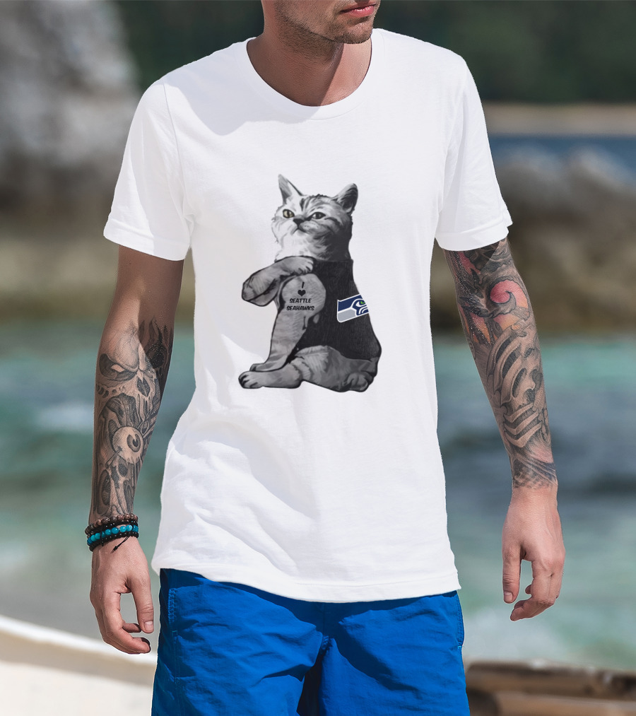 Seattle Seahawks Cat Tattoo Poses T-Shirt