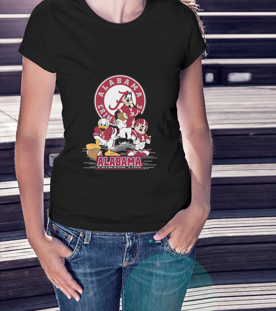 Alabama Crimson Tide Disney Characters Football Team Featuring Mickey Donald Goofy T-Shirt