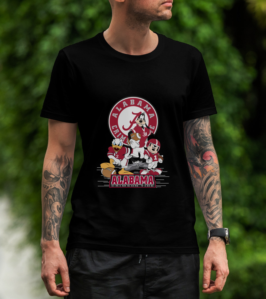 Alabama Crimson Tide Disney Characters Football Team Featuring Mickey Donald Goofy T-Shirt