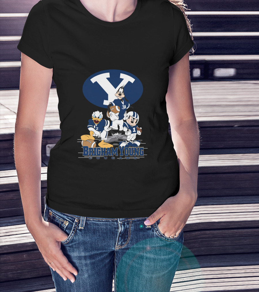 Brigham Young Cougars Mickey Donald Goofy Football Team T-Shirt
