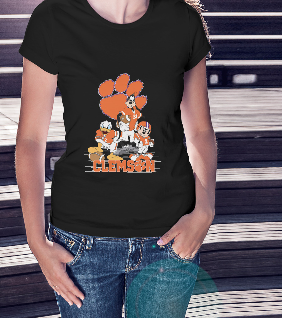 Clemson Disney Characters Football Team Mickey Donald Goofy Paws T-Shirt