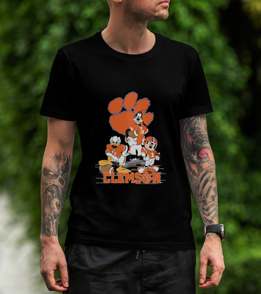 Clemson Disney Characters Football Team Mickey Donald Goofy Paws T-Shirt