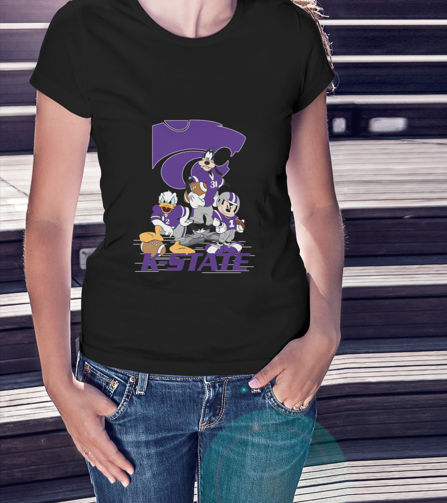 K-State Wildcats Football Characters With Ksu Powercat Logo Chtnca10009 T-Shirt