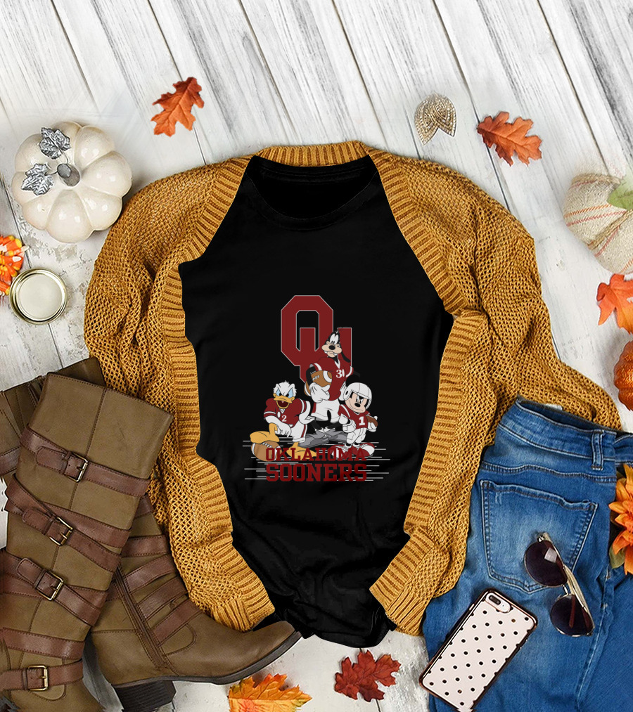 Oklahoma Sooners Disney Characters Football Team Collaboration Chtnca10012 T-Shirt