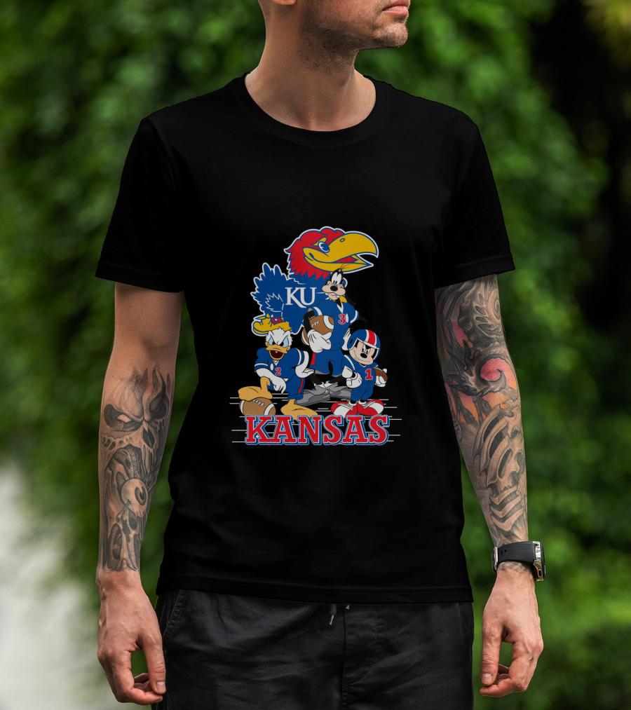 Kansas Ku Jayhawks Disney Characters Football Team Collab T-Shirt
