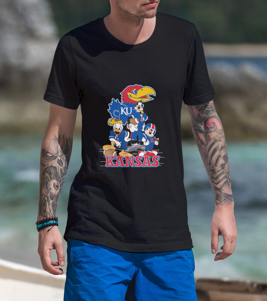 Kansas Ku Jayhawks Disney Characters Football Team Collab T-Shirt