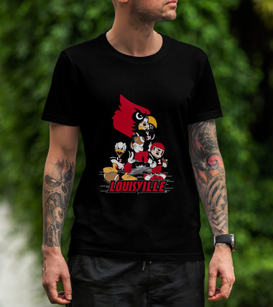 Louisville Cardinals Disney Characters Mickey Donald Goofy Football T-Shirt