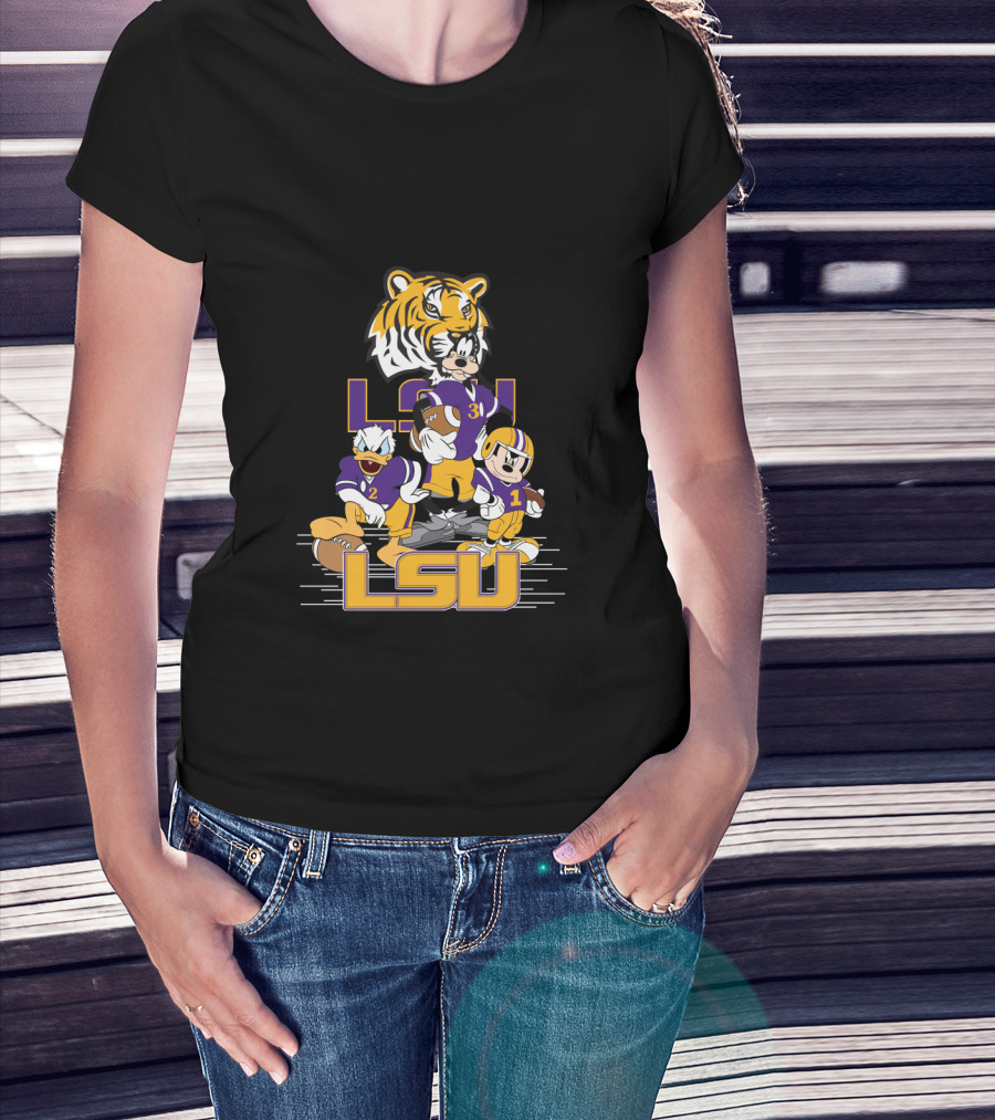 Lsu Tigers Mickey Donald Goofy Football Team Cartoon Characters T-Shirt
