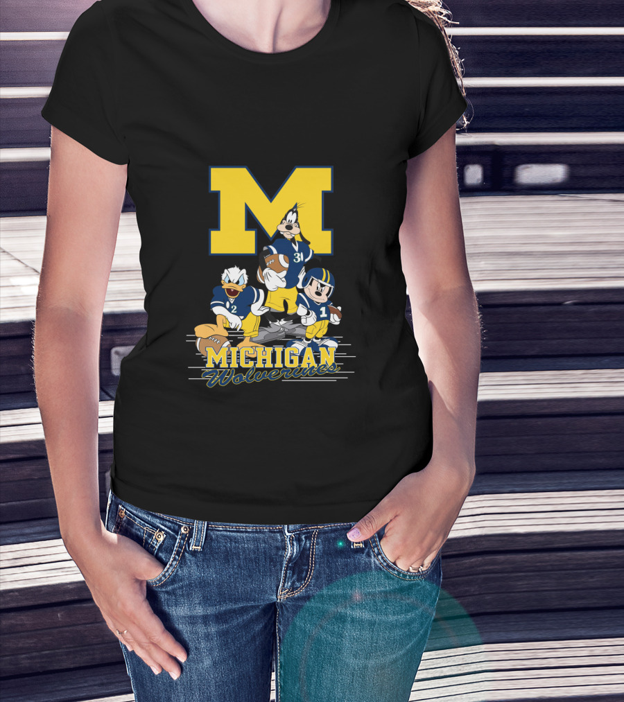 Michigan Wolverines Donald Mickey Goofy Football T-Shirt