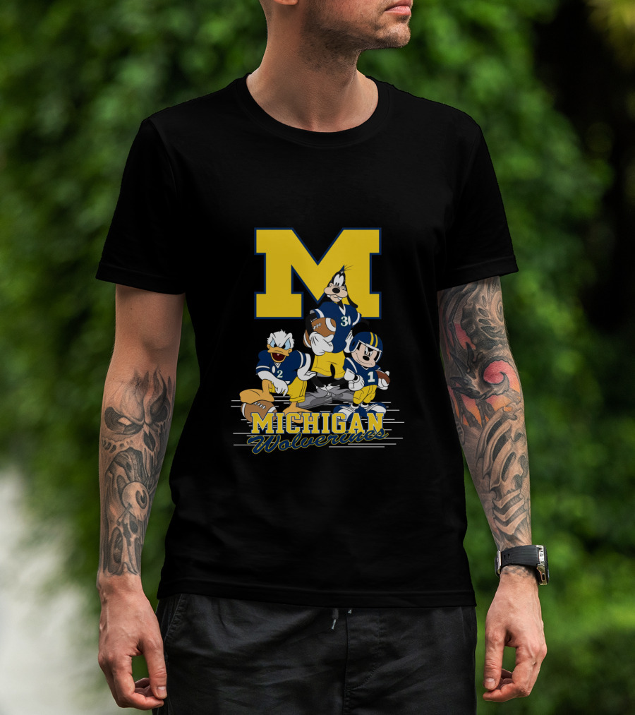 Michigan Wolverines Donald Mickey Goofy Football T-Shirt