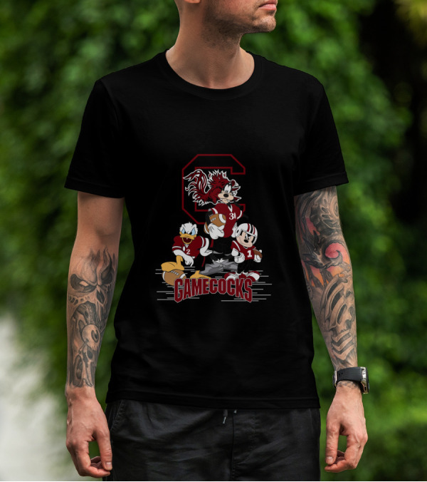 Chtnca10027 South Carolina Gamecocks Mickey Mouse Donald Duck Goofy Football T-Shirt