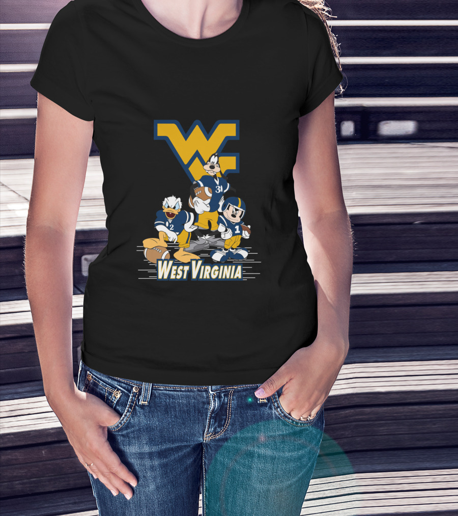 Disney Characters West Virginia Football Team Mickey Donald Goofy Wvu T-Shirt